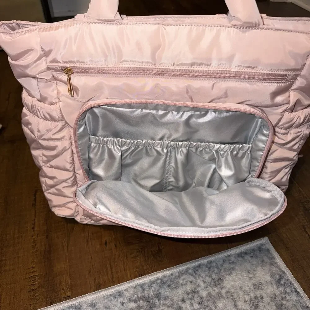 CLOUD ISLAND Quilted Diaper Backpack Tote Bag - Pink w/changing pad